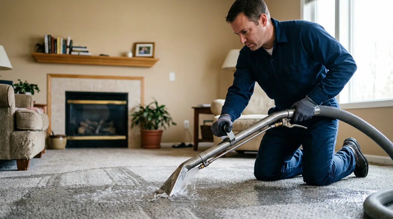 Water damage restoration technician working near Yale, IL